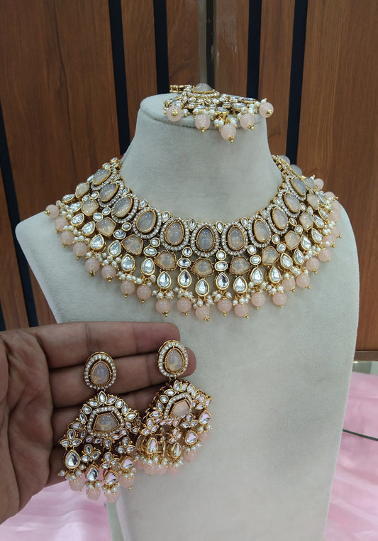 Peach Kundan Necklace Jewellery Jiyaan Set