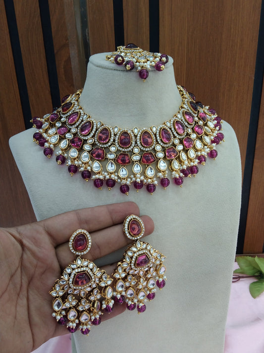 Purple Kundan Necklace Jewellery Jiyaan Set