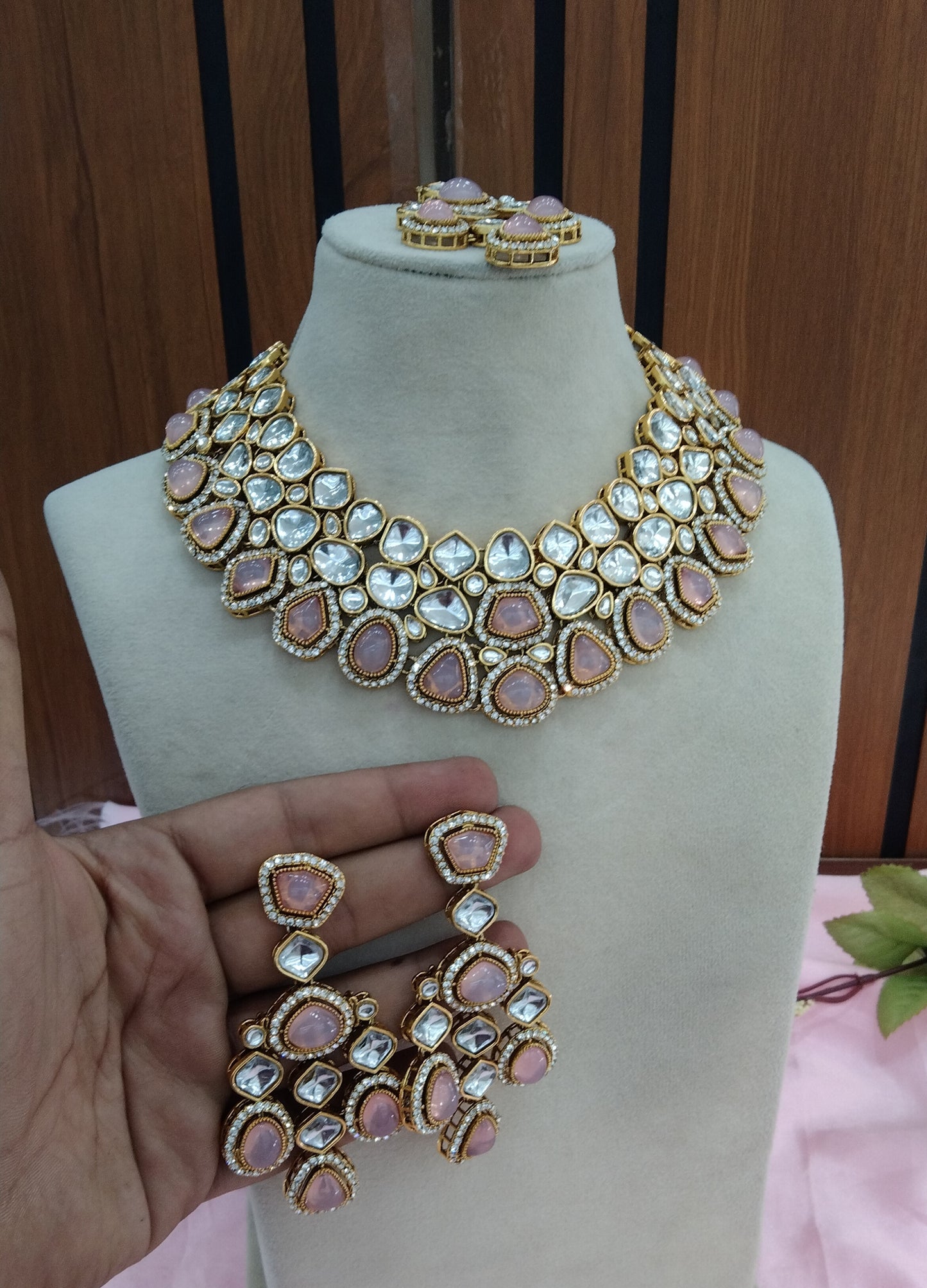 Baby Pink Kundan Necklace Jewellery Evan Set