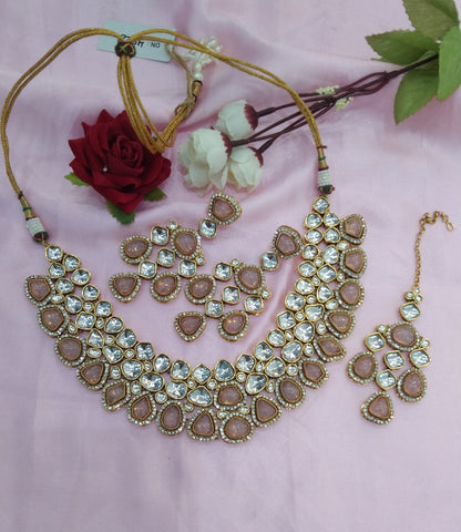 Baby Pink Kundan Necklace Jewellery Evan Set