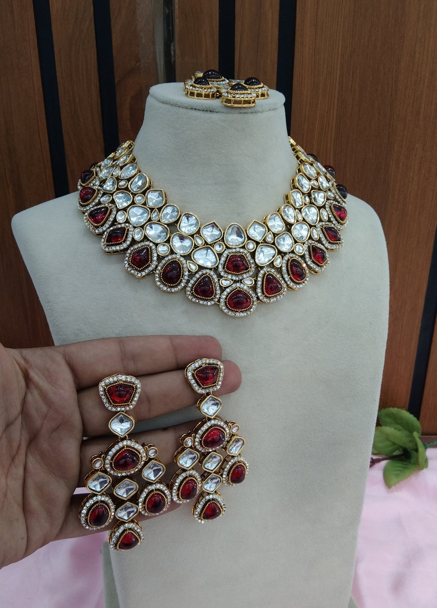 Maroon Kundan Necklace Jewellery Evan Set