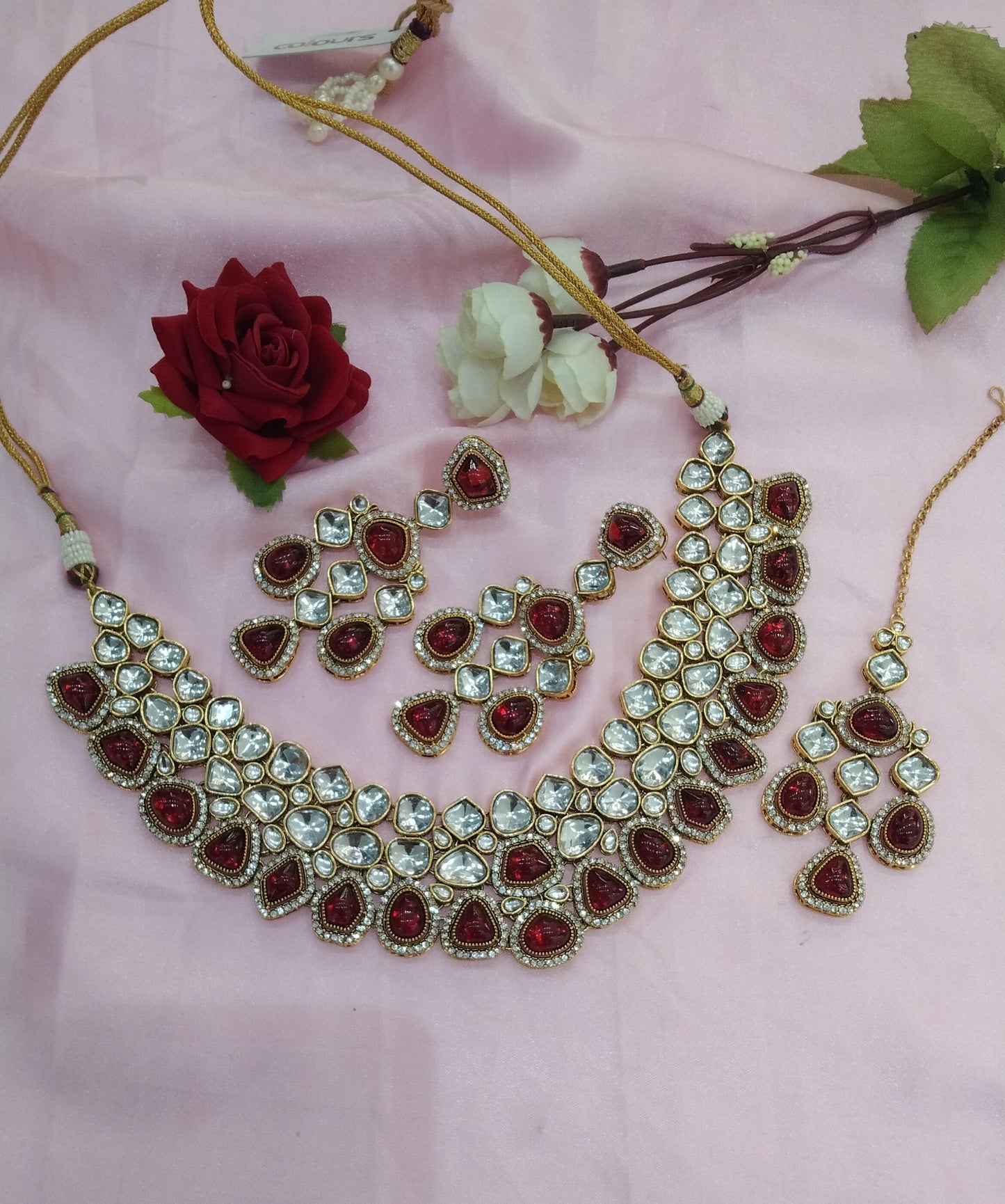 Maroon Kundan Necklace Jewellery Evan Set