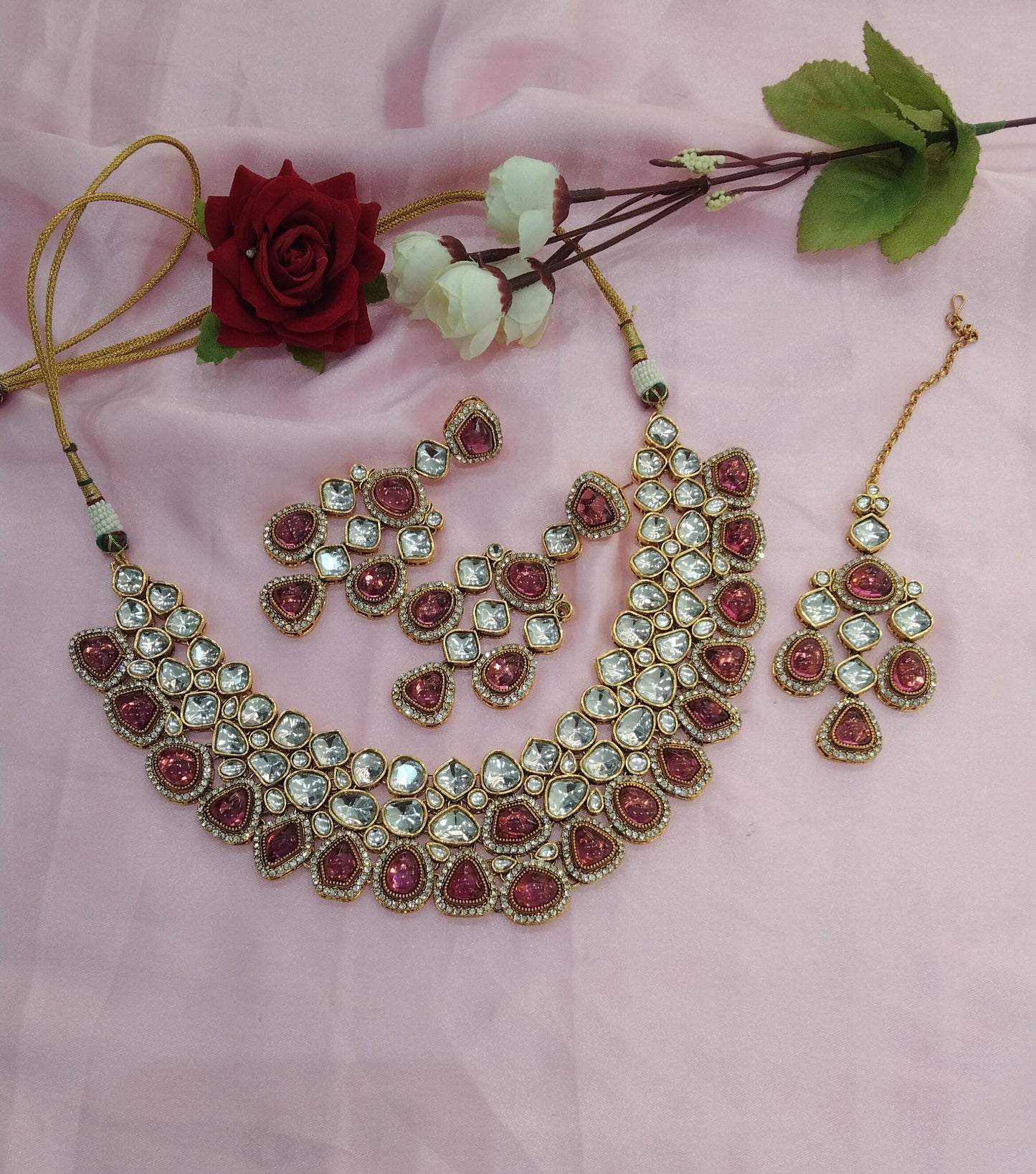 Purple Kundan Necklace Jewellery Evan Set