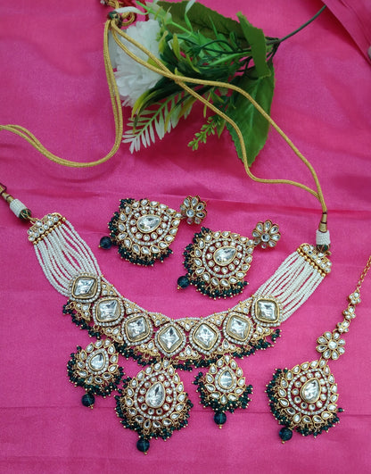 Rama Green Kundan Necklace Jewellery Rose Set