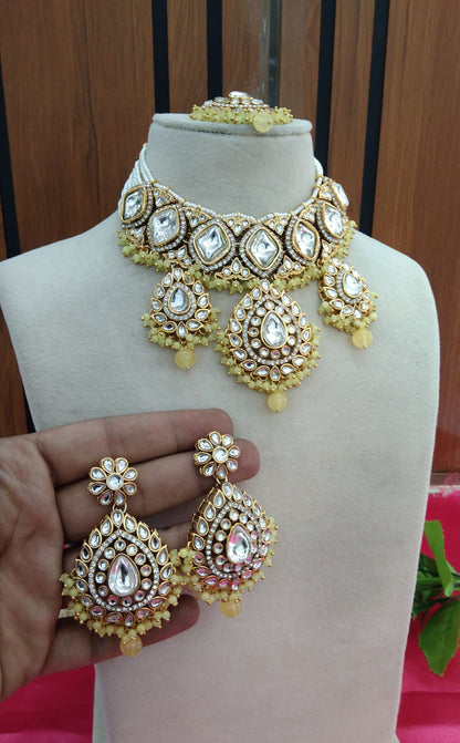 Yellow Kundan Necklace Jewellery Rose Set