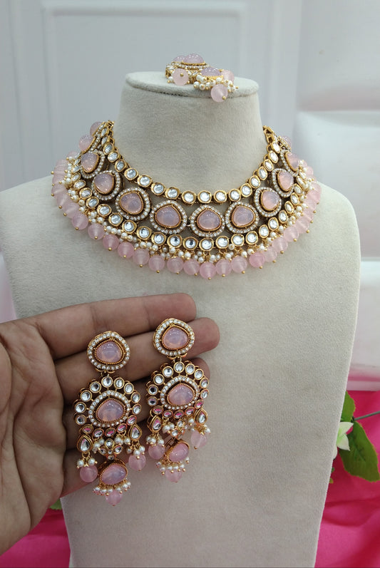 Pink Kundan Necklace Jewellery Ehimay Set