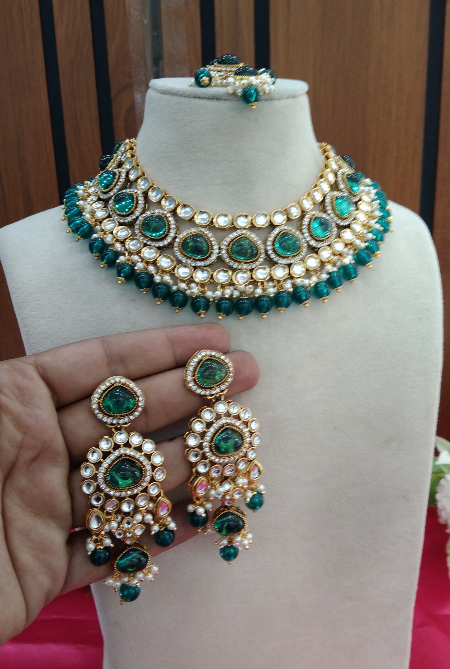 Rama Green Kundan Necklace Jewellery ekadath Set