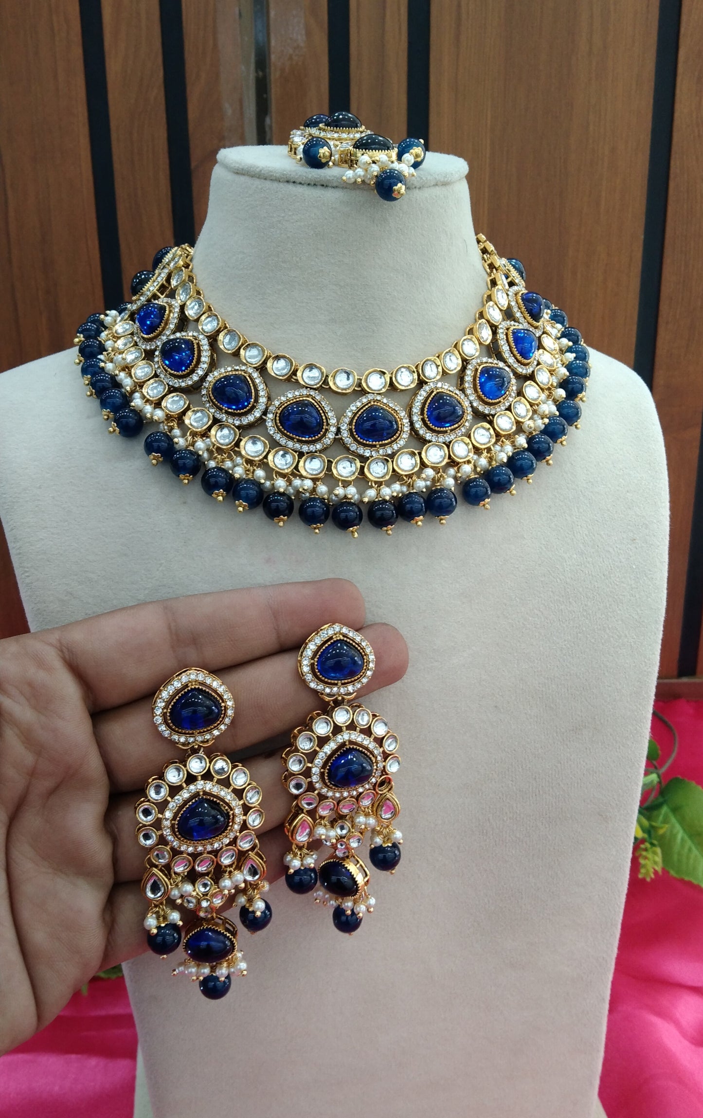 Blue Kundan Necklace Jewellery ekadath Set