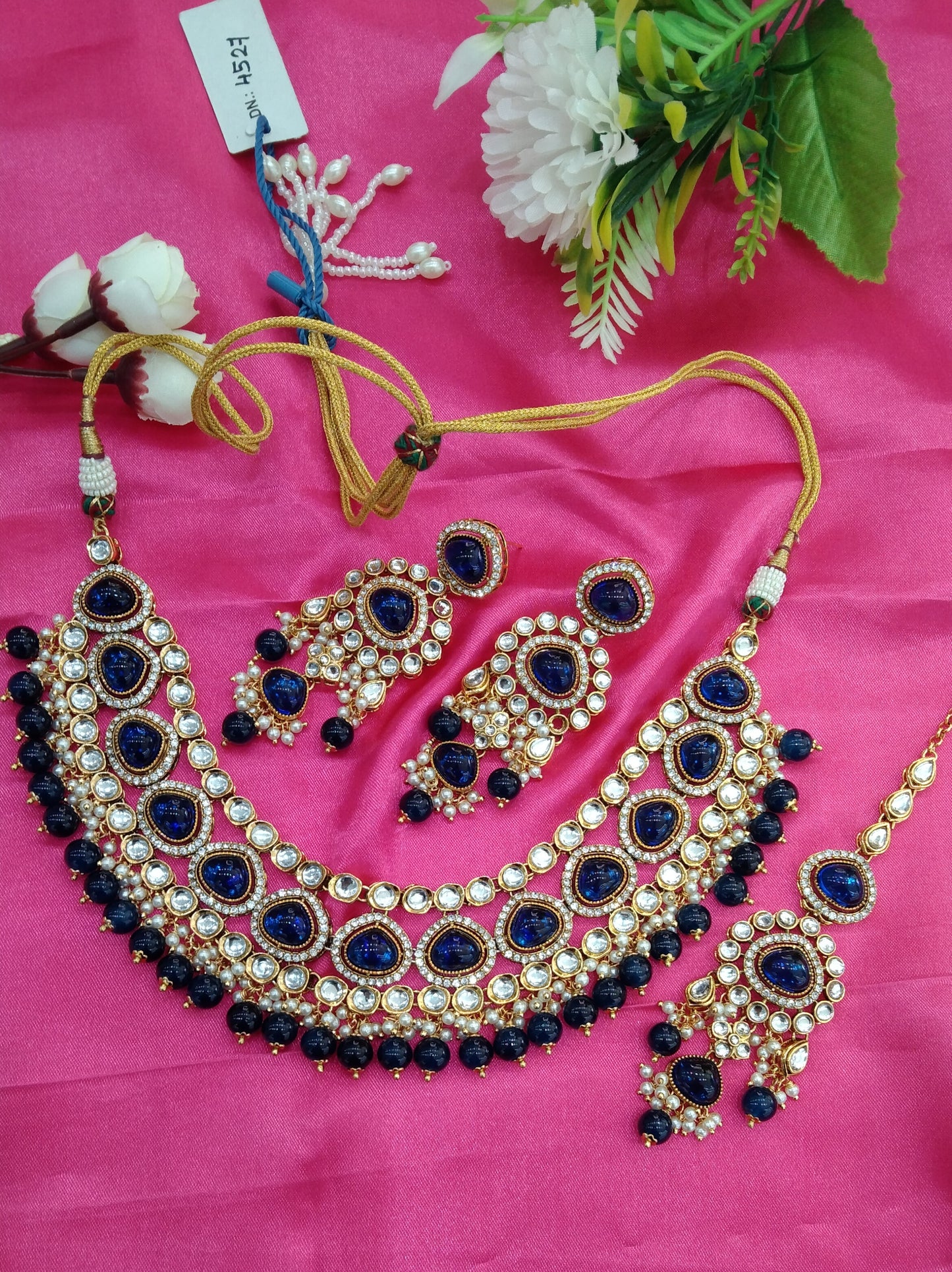 Blue Kundan Necklace Jewellery ekadath Set