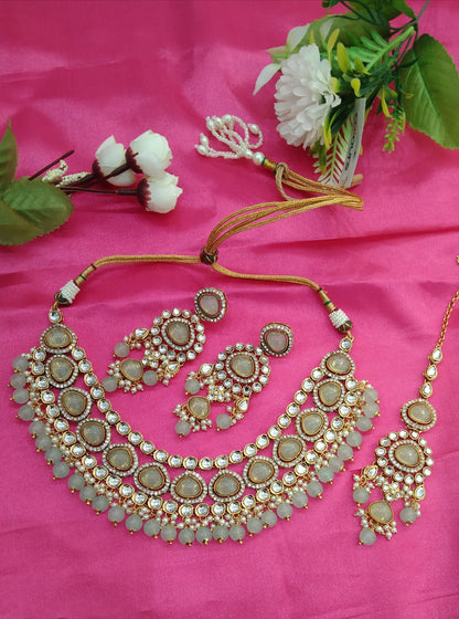 Pista Kundan Necklace Jewellery ekadath Set