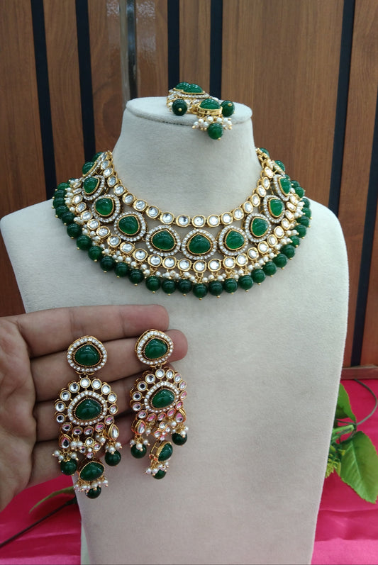 Green Kundan Necklace Jewellery ekadath Set