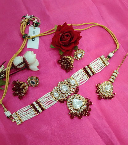 Maroon  Kundan Choker Jewellery Jesse Set