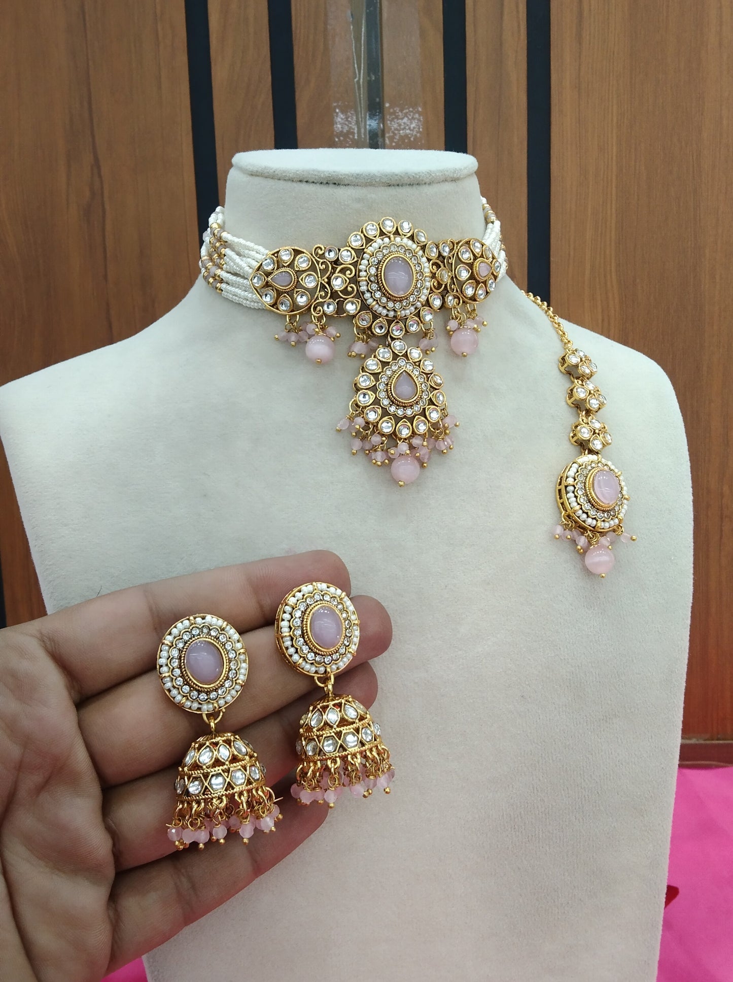 Baby Pink Kundan Choker Jewellery Firoh Set