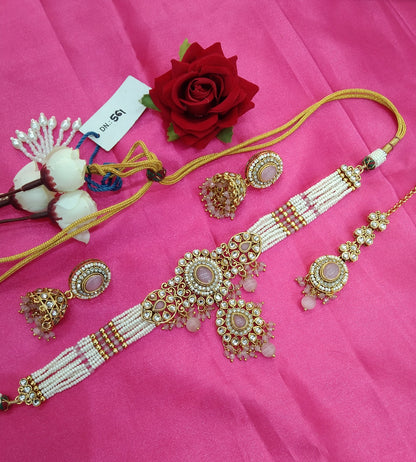 Baby Pink Kundan Choker Jewellery Firoh Set