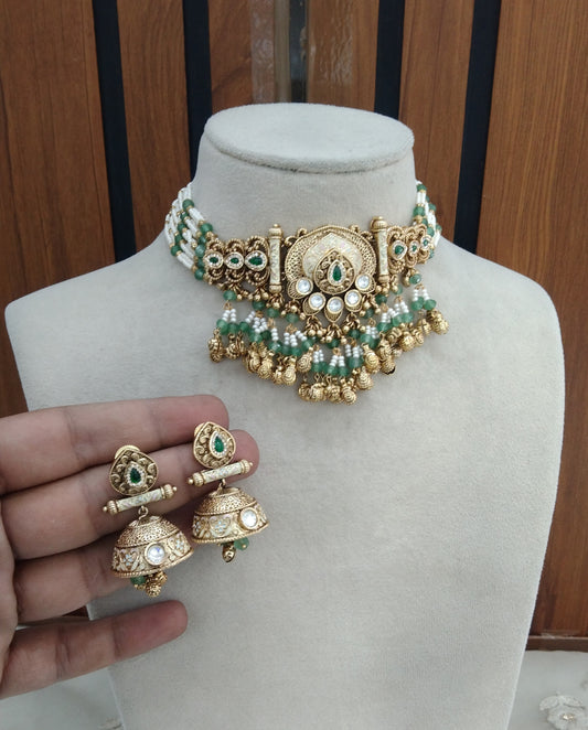 Sage Green Polki Kundan Choker Jewellery Jashan Set