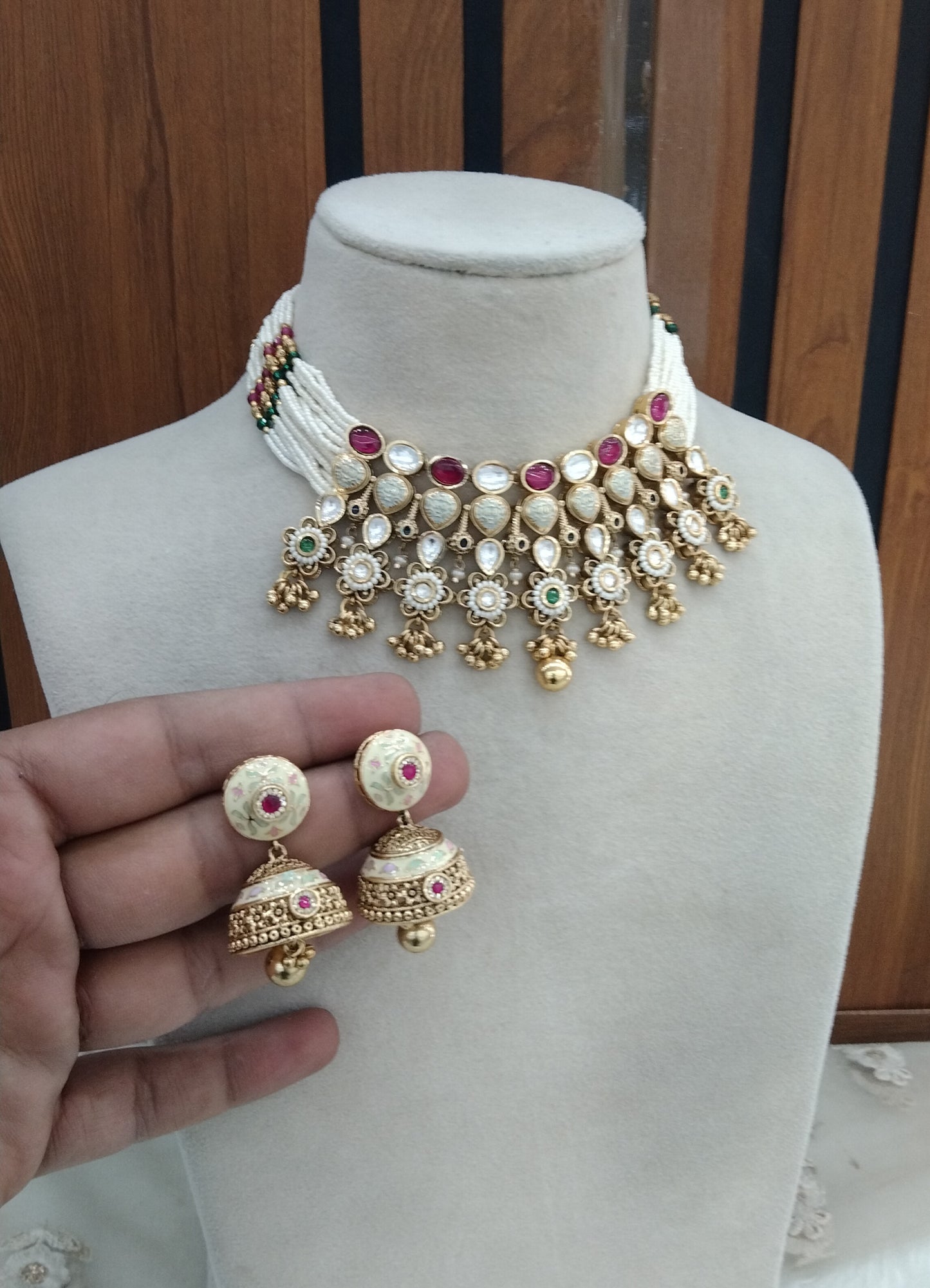 Majenta Polki Kundan Choker Jewellery Jashan Set