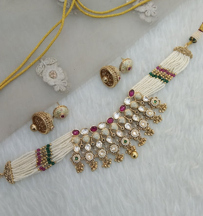 Majenta Polki Kundan Choker Jewellery Jashan Set