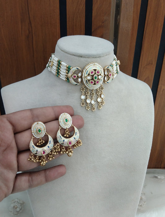 Multi color Polki Kundan Choker Jewellery Jashan Set