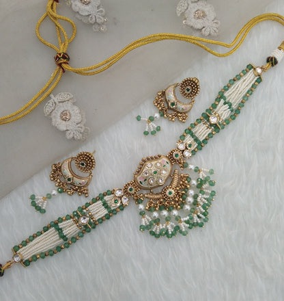 Sage Green Polki Kundan Choker Jewellery Jashan Set