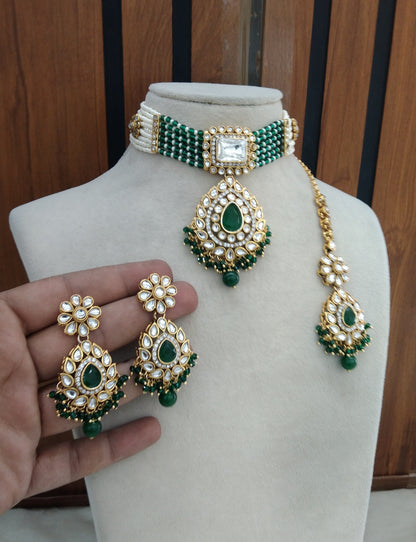 Green  Kundan Choker Jewellery Kali Set