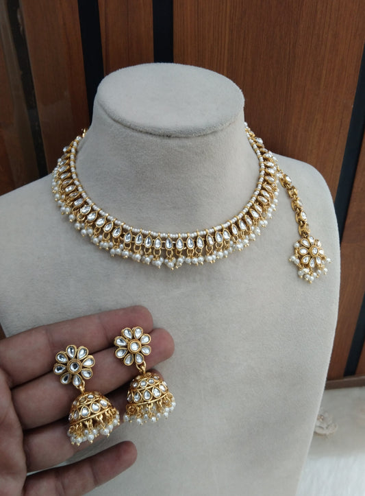 White Kundan Necklace Jewellery Kamal Set