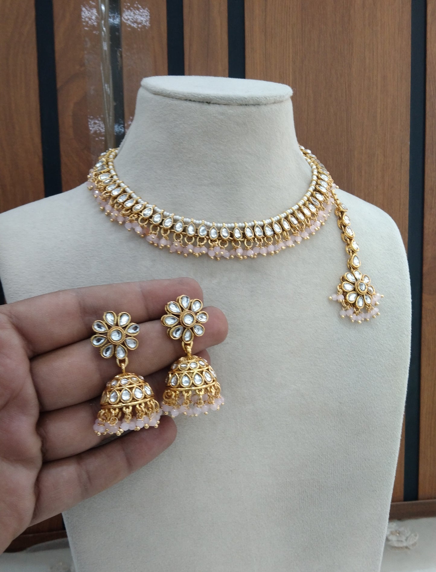 Baby Pink Kundan Necklace Jewellery Kamal Set