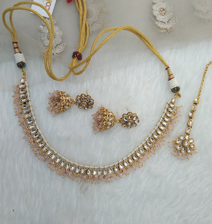 Baby Pink Kundan Necklace Jewellery Kamal Set