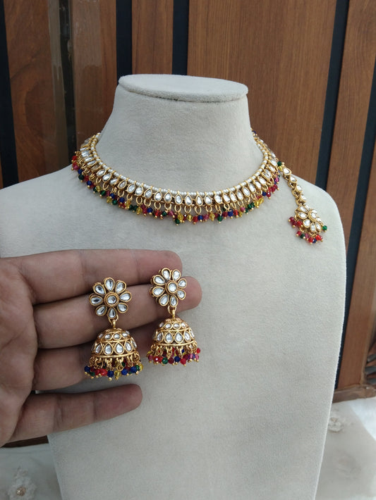 Multi color Kundan Necklace Jewellery Kamal Set