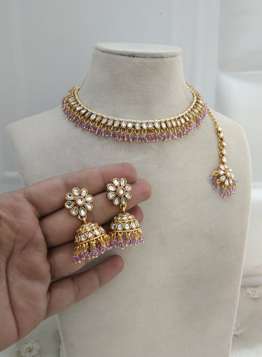 Lavender Kundan Necklace Jewellery Kani Set