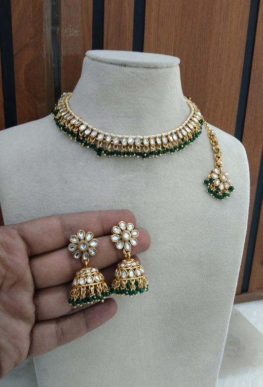 Green Kundan Necklace Jewellery Kani Set