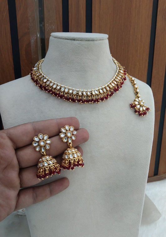 Maroon Kundan Necklace Jewellery Kani Set