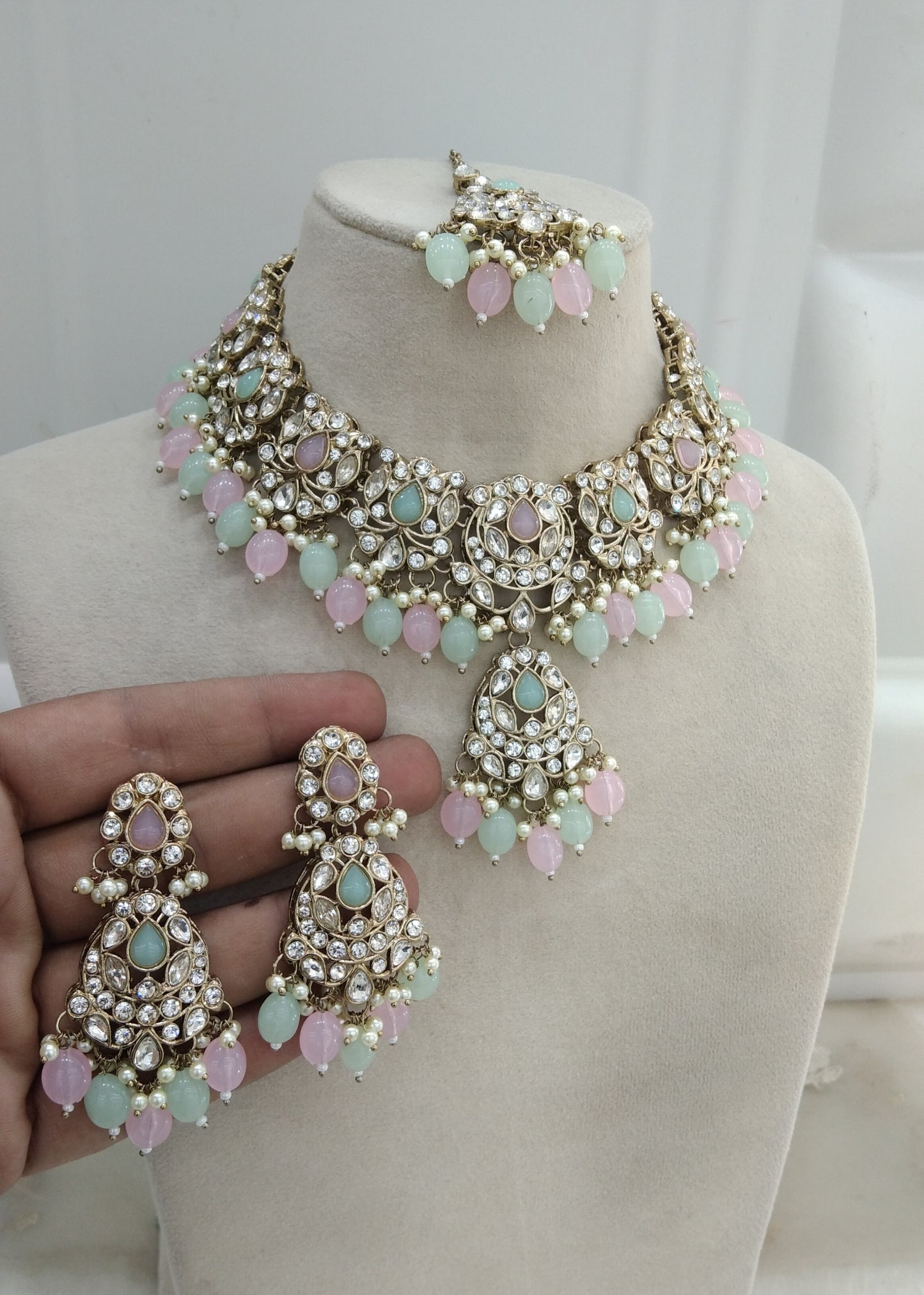 Mint Pink Necklace Jewellery Ijay Set