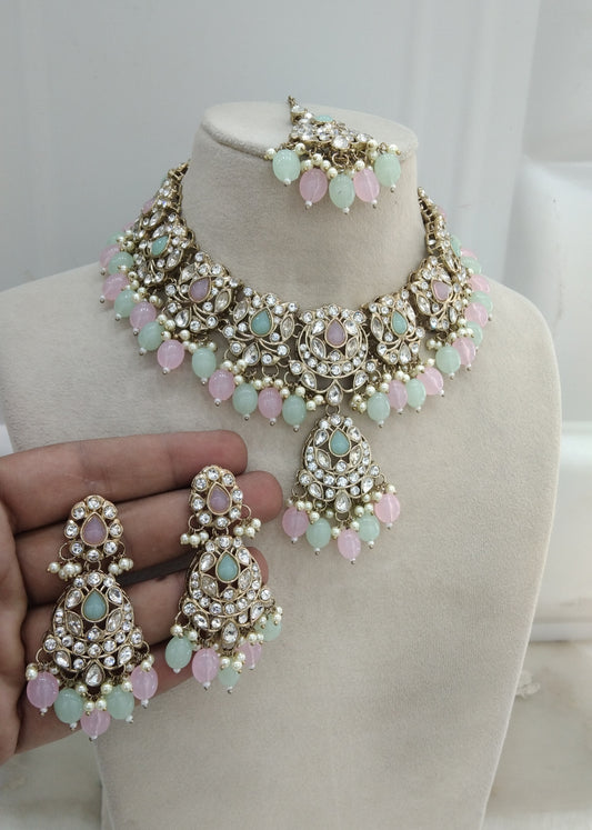 Mint Pink Necklace Jewellery Ijay Set