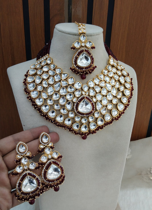 Maroon Bridal Necklace Jewellery Aadit Set