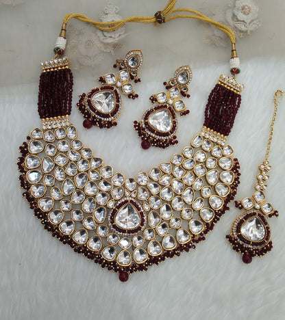 Maroon Bridal Necklace Jewellery Aadit Set