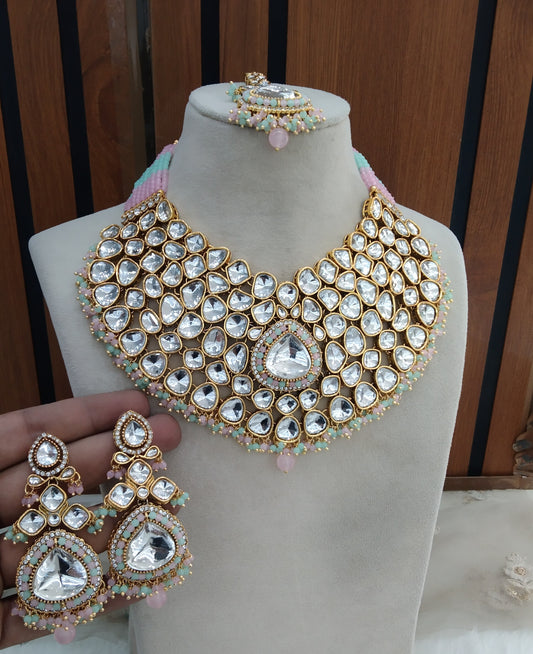 Mint Pink Bridal Necklace Jewellery Aadit Set