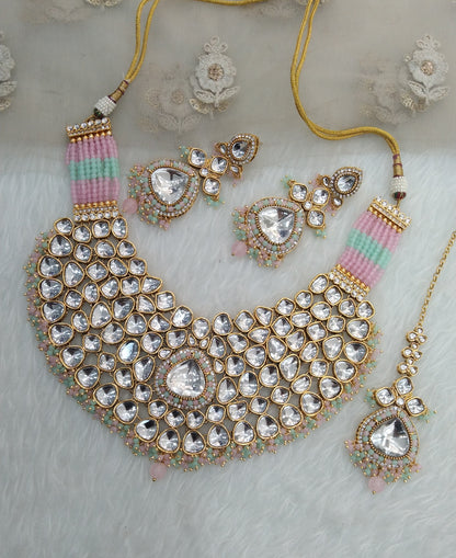 Mint Pink Bridal Necklace Jewellery Aadit Set