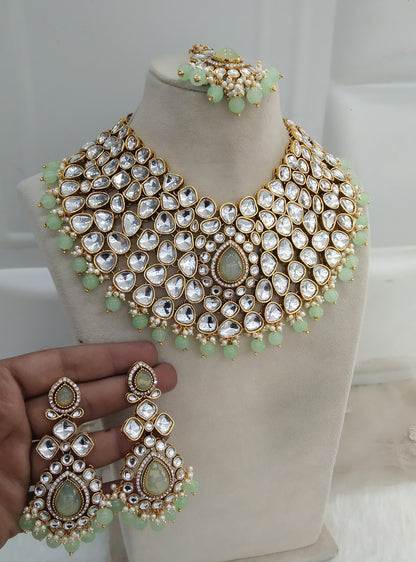 Pastel Green Bridal Necklace Jewellery Kadir Set