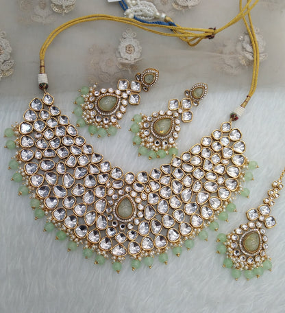 Pastel Green Bridal Necklace Jewellery Kadir Set