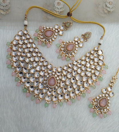 Mint Pink Bridal Necklace Jewellery Kadir Set