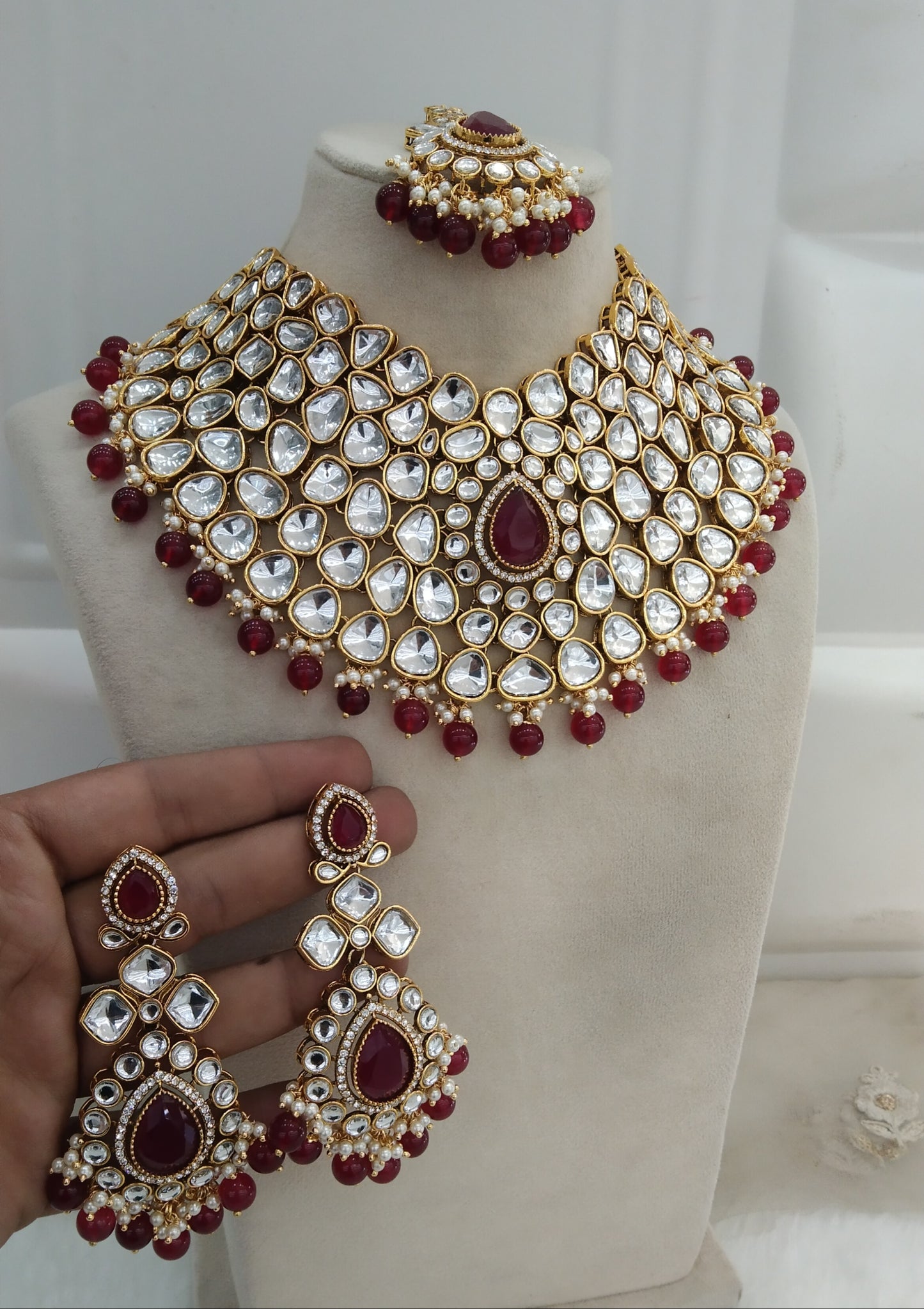 Maroon Bridal Necklace Jewellery Kadir Set