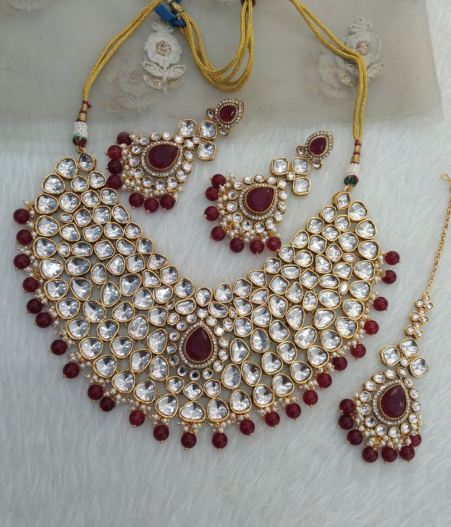 Maroon Bridal Necklace Jewellery Kadir Set