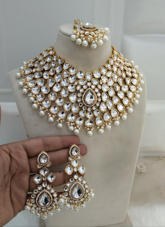 Gold White Bridal Necklace Jewellery Kadir Set