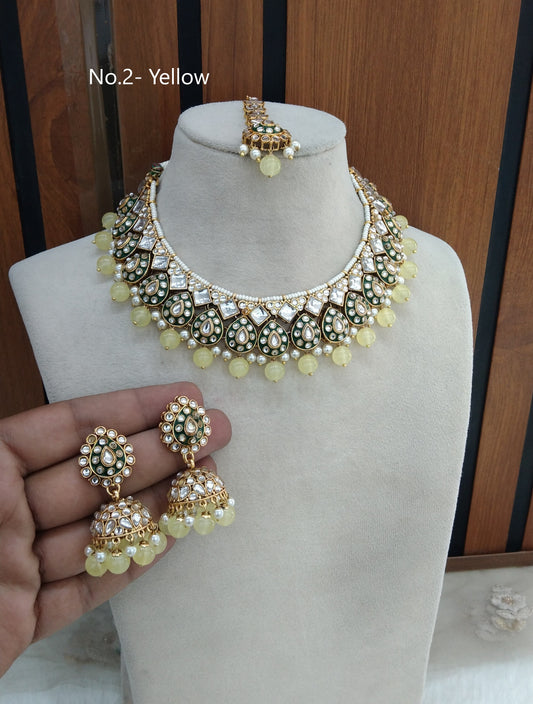 Yellow Kundan necklace Set/ Gold kundan Indian jewelry kundan Tanvi sets