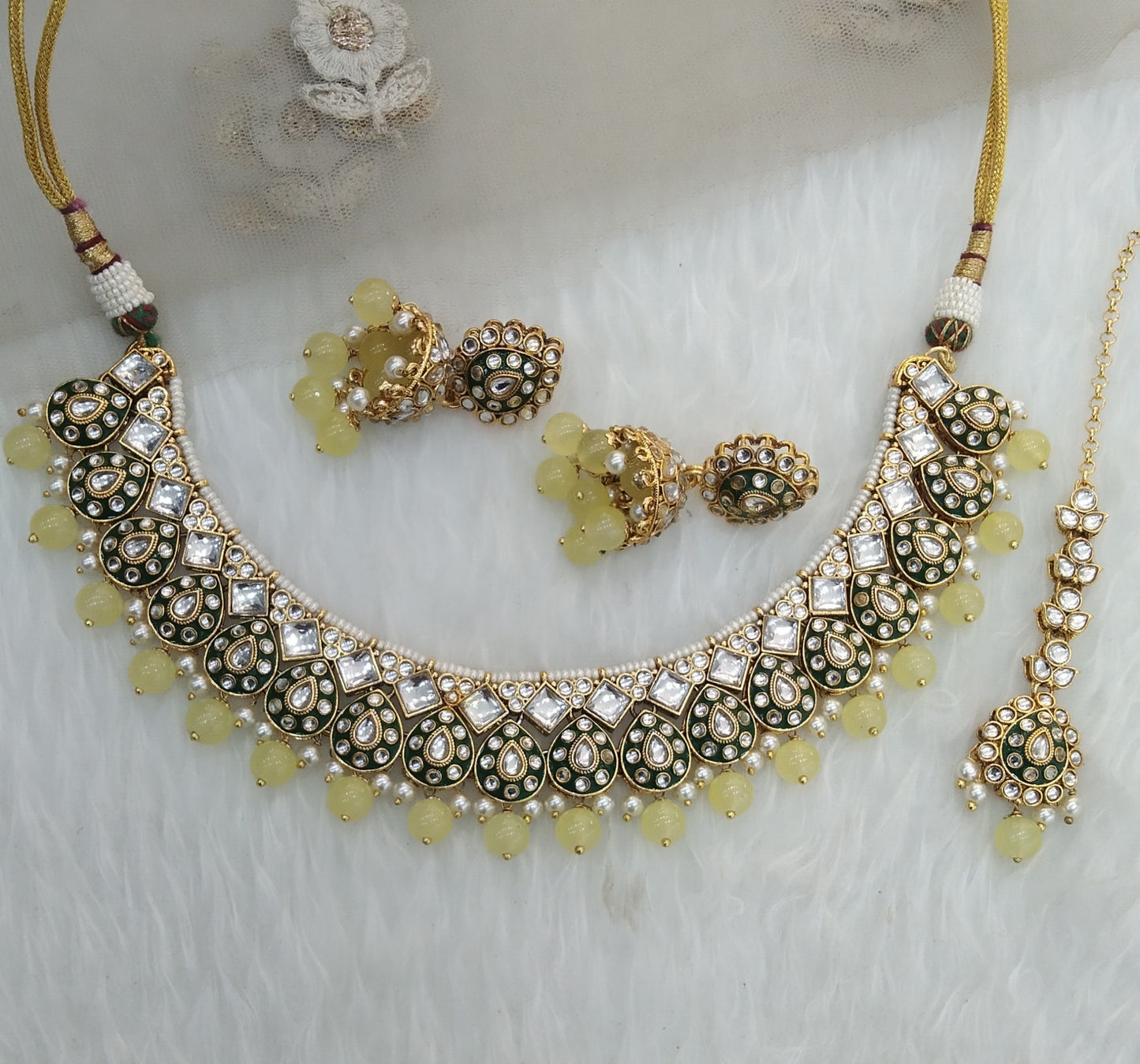 Yellow Kundan necklace Set/ Gold kundan Indian jewelry kundan Tanvi sets