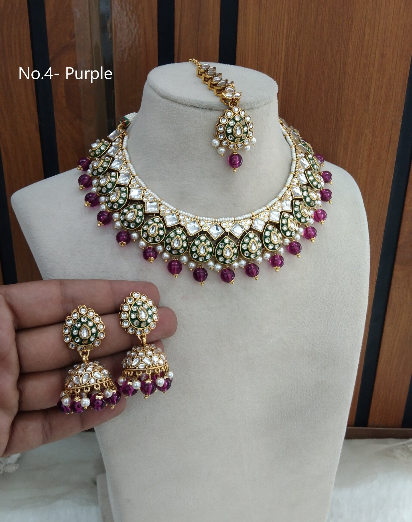 Purple Kundan necklace Set/ Gold kundan Indian jewelry kundan Tanvi sets