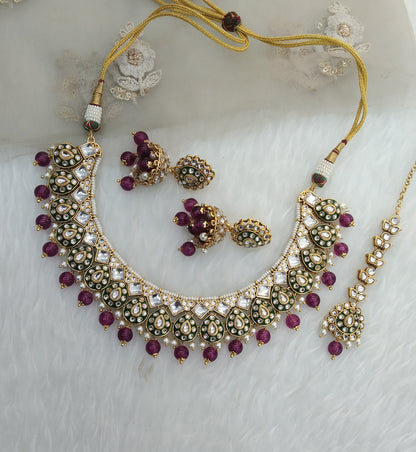 Purple Kundan necklace Set/ Gold kundan Indian jewelry kundan Tanvi sets