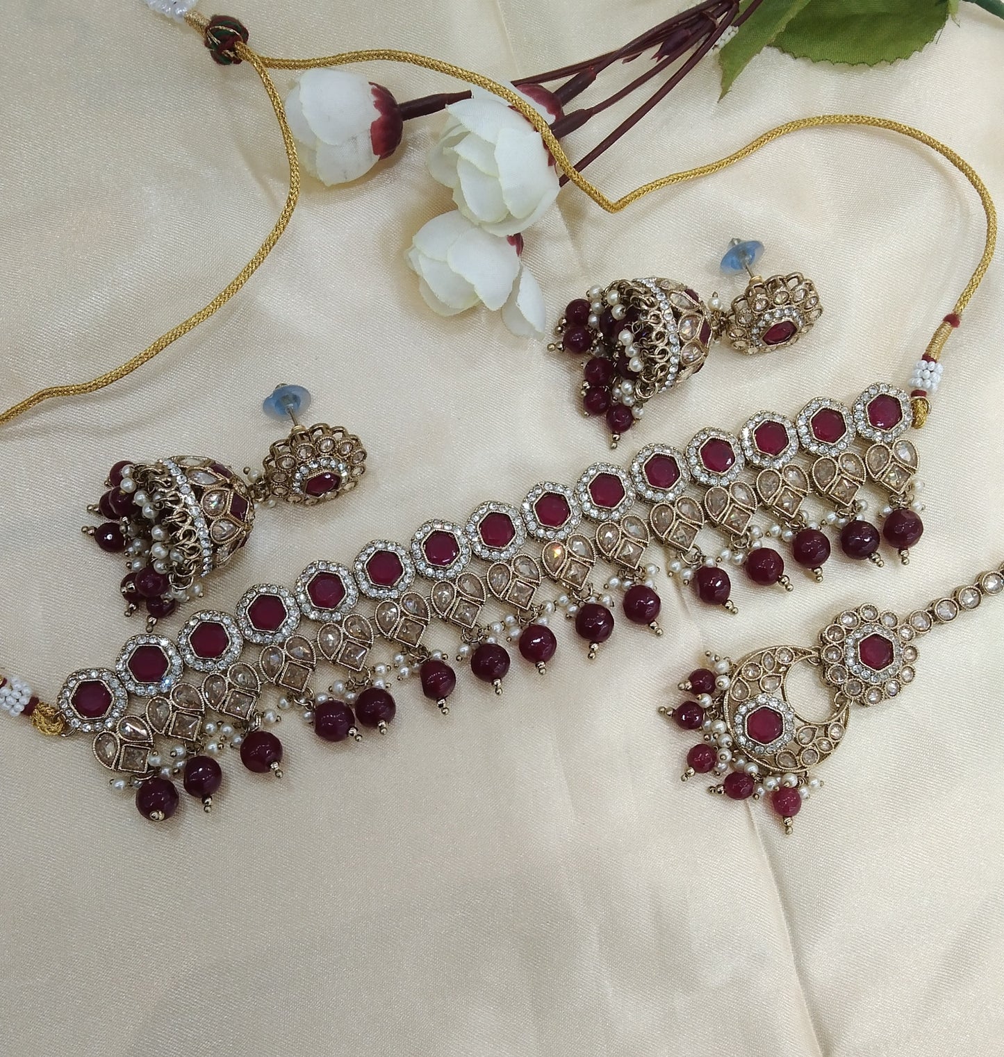 Ruby Choker Indian Malika jewellery set