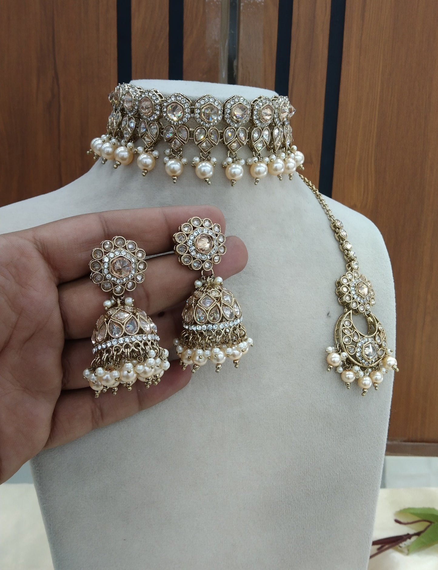 Antique Golden Choker Indian Malika jewellery set