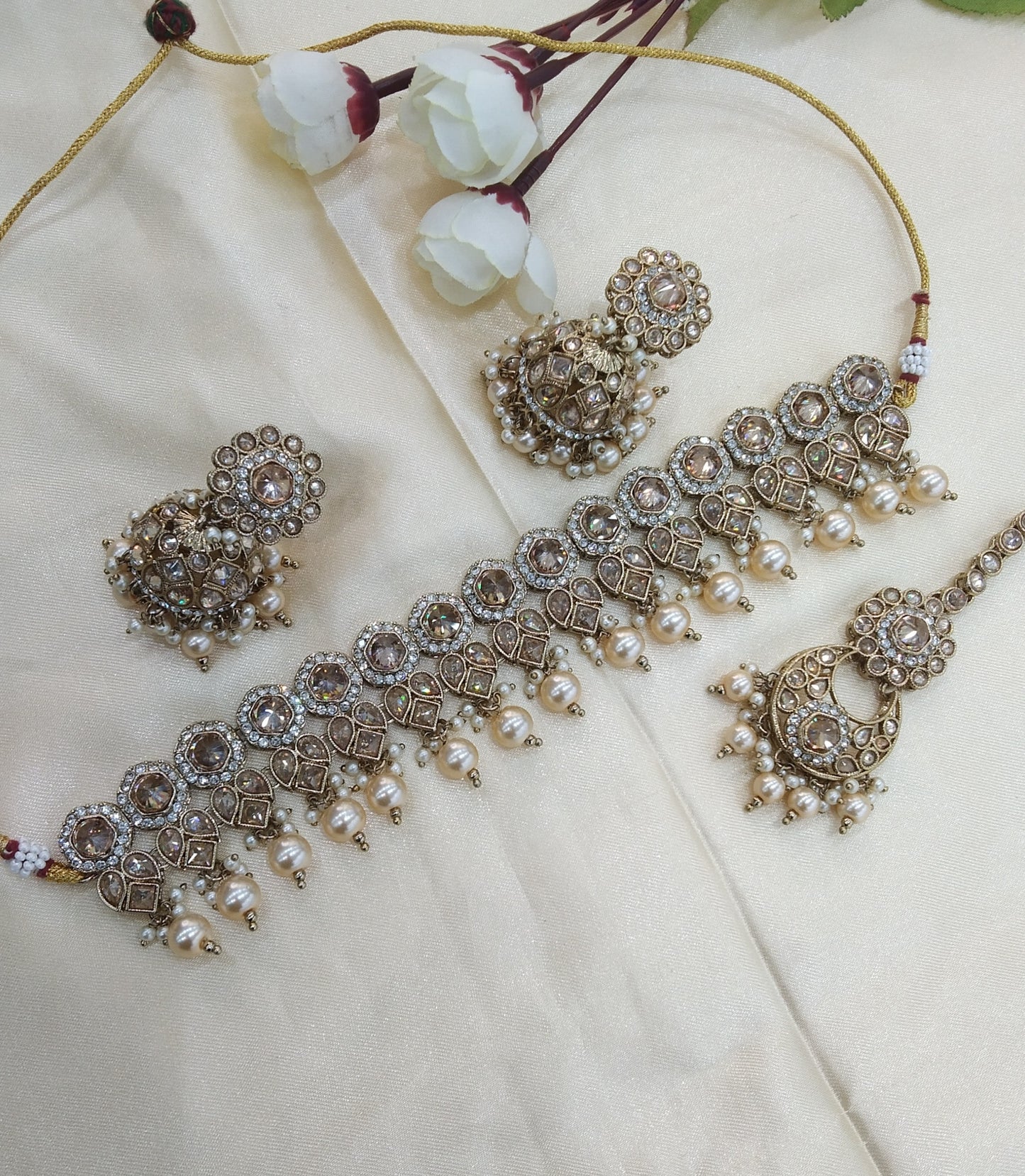 Antique Golden Choker Indian Malika jewellery set